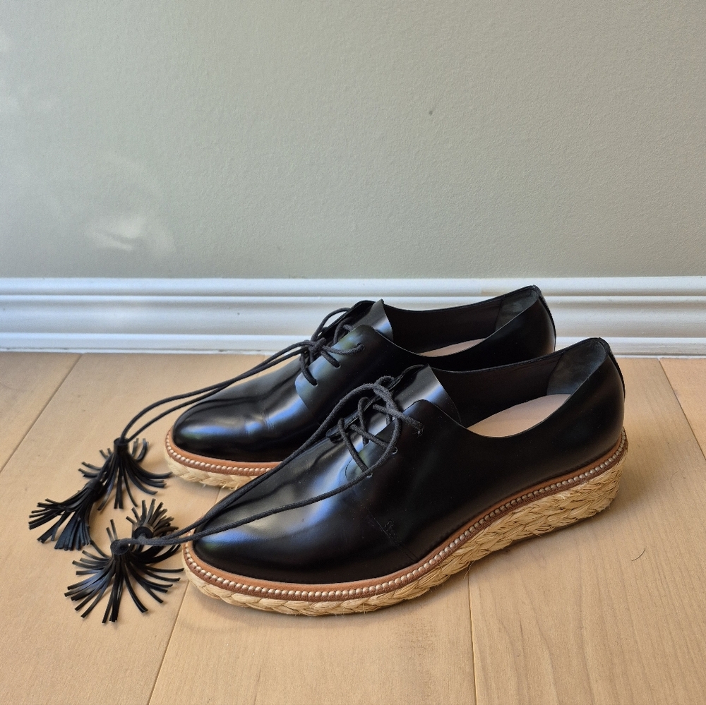 Loeffler Randall Callie Leather Oxfords Black in size 9